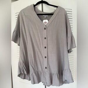 New Look Light Gray Ruffle Sleeve Blouse